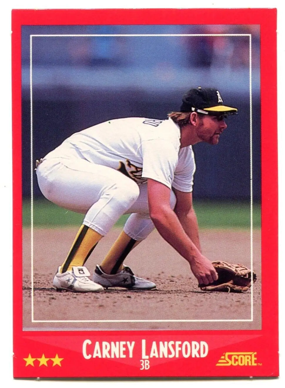 Carney Lansford baseball card featuring Terry Francona on the back from 1988 Score