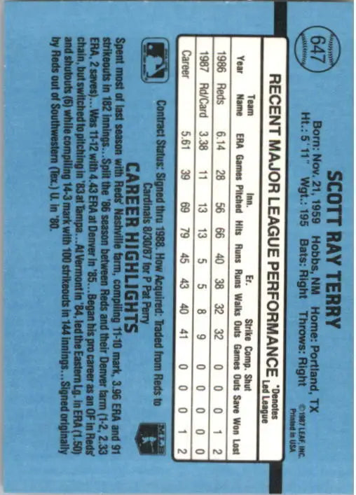 1988 Scott Terry Donruss Baseball Card #647