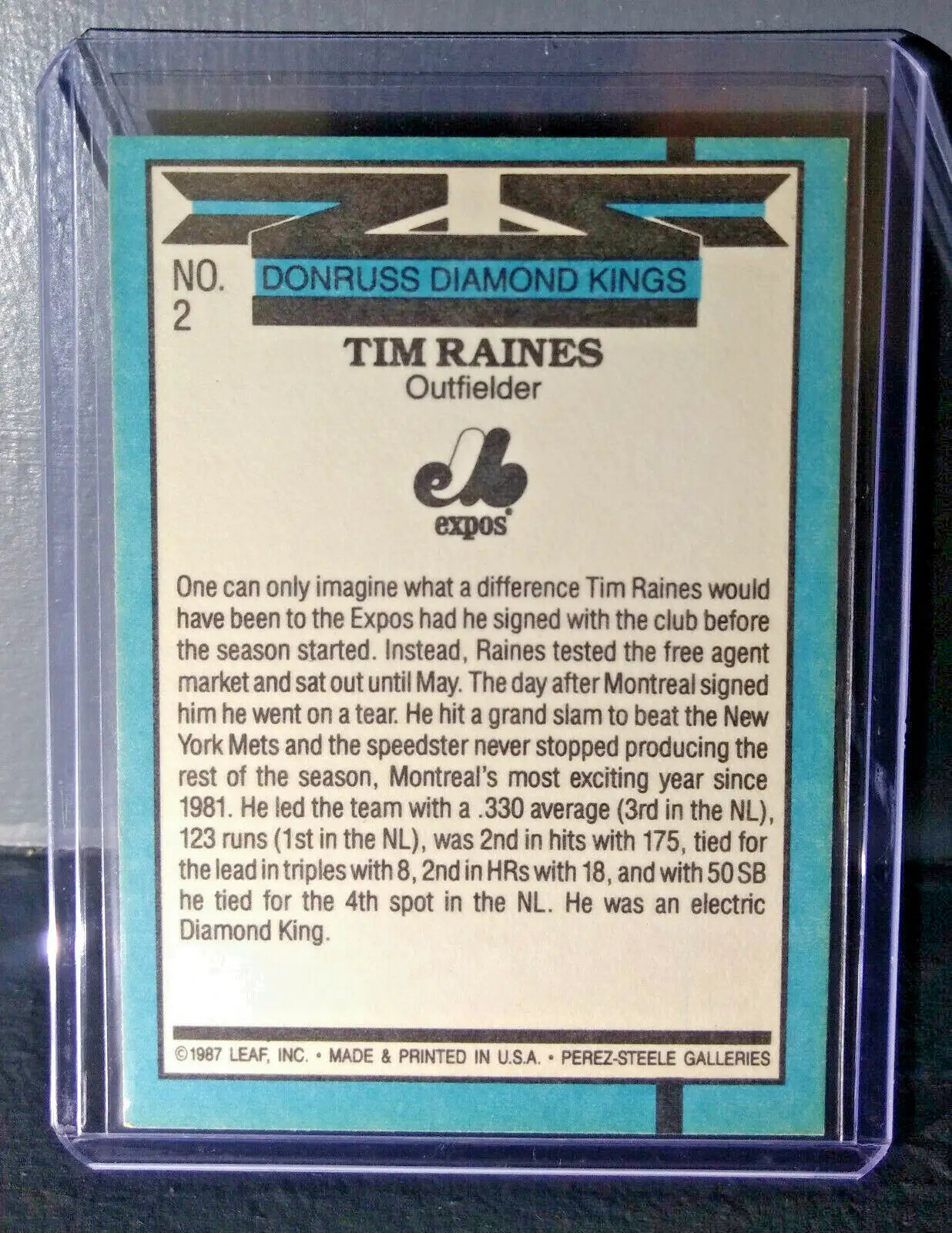 1988 Tim Raines Donruss Diamond Kings #2 Baseball Card - Baseball Card Single