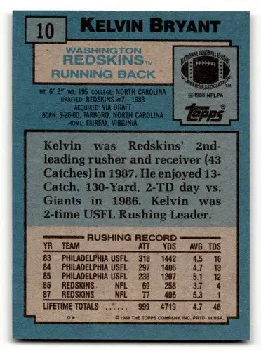 1988 Topps #10 Kelvin Bryant Washington Redskins Football Cards EX/N ID:62345 - Football Card Single