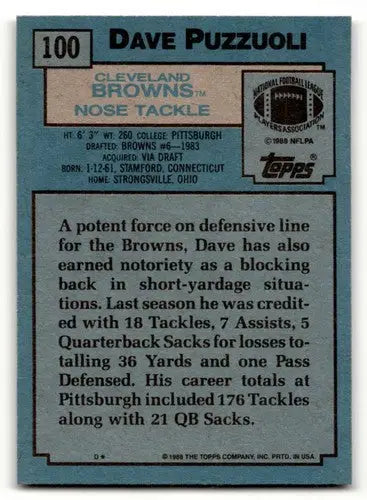 Original gloss 1988 Topps Dave Puzzuoli Cleveland Browns football card image