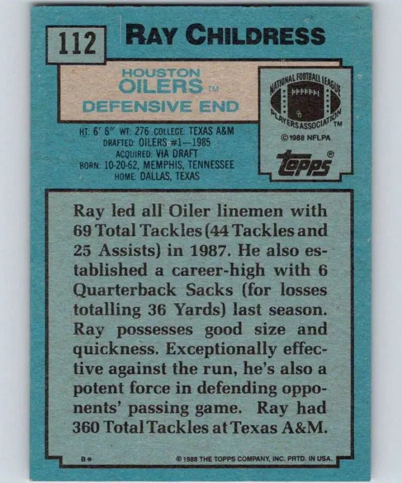 1988 Topps #112 Ray Childress EX Excellent Houston Oilers Football Card