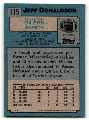 1988 Topps #115 Jeff Donaldson Houston Oilers Football Cards EX/NM ID:62464 - Trading Cards