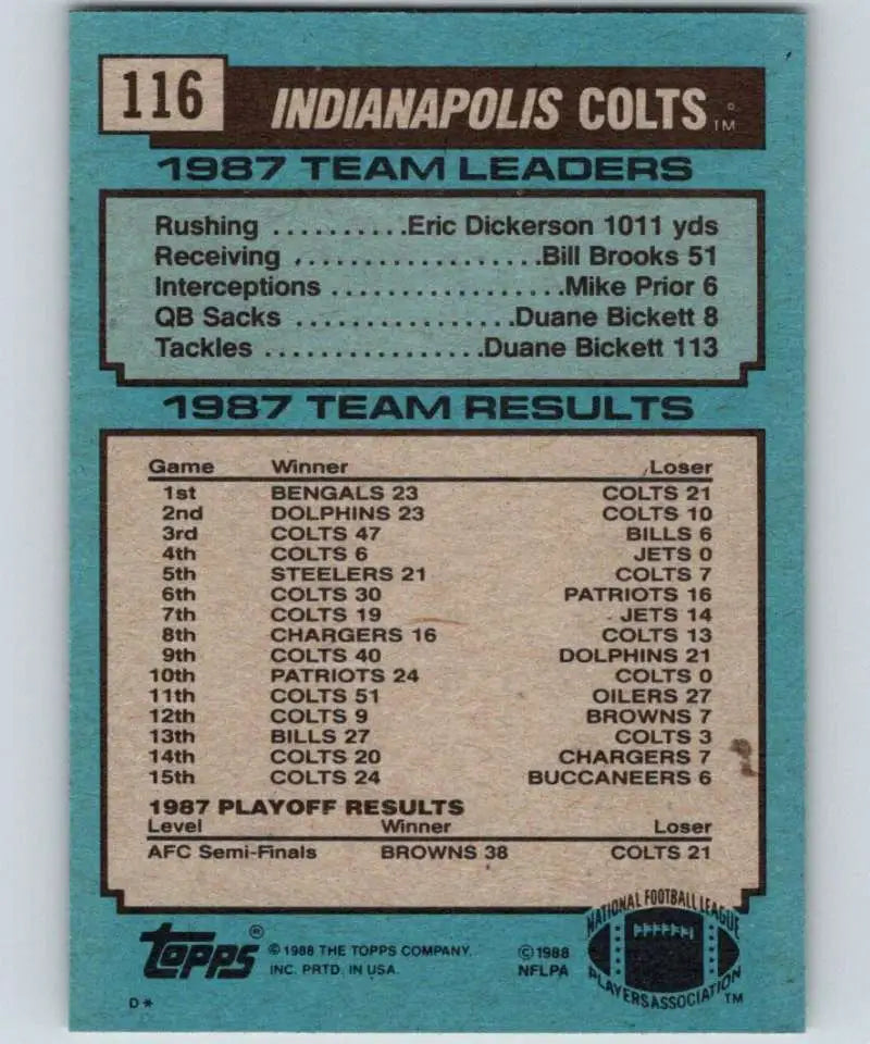 1988 Topps #116 Eric Dickerson EX Excellent Indianapolis Colts Football Card - Football Card Single