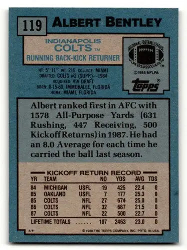 1988 Topps #119 Albert Bentley Indianapolis Colts Football Cards EX/ ID:62468 - Trading Cards