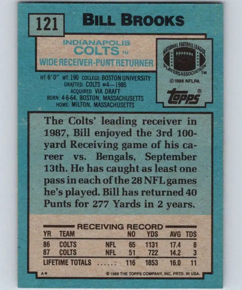 1988 Topps #121 Bill Brooks EX Excellent Indianapolis Colts Football Card - Football Card Single