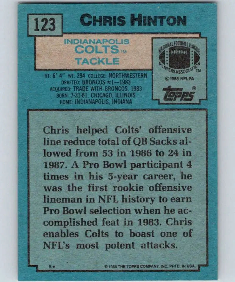 1988 Topps #123 Chris Hinton EX Excellent Indianapolis Colts Football Card - Football Card Single