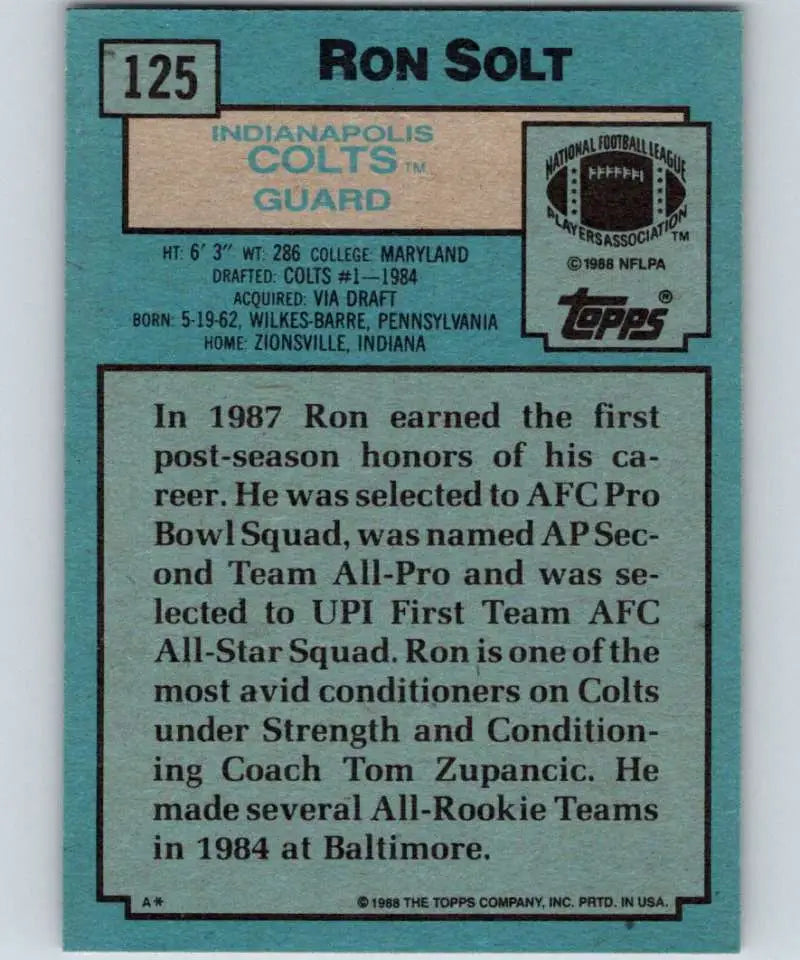 1988 Topps #125 Ron Solt EX Excellent RC Rookie Indianapolis Colts Football Card - Football Card Single