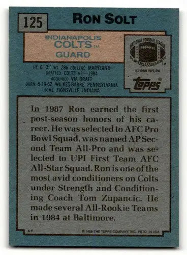 1988 Topps #125 Ron Solt Indianapolis Colts Football Cards EX/NM ID:62474 - Football Card Single