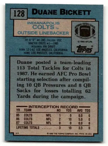1988 Topps #128 Duane Bickett Indianapolis Colts Football Cards EX/N ID:62477 - Football Card Single