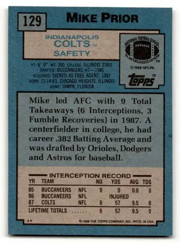 1988 Topps #129 Mike Prior Indianapolis Colts Football Cards EX/NM ID:62478 - Football Card Single