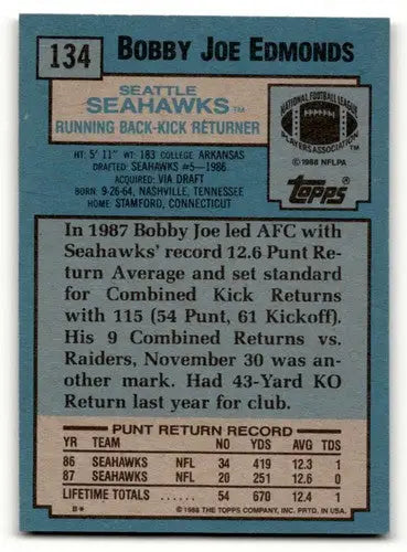 1988 Topps #134 Bobby Joe Edmonds Seattle Seahawks Football Cards EX ID:62483 - Football Card Single