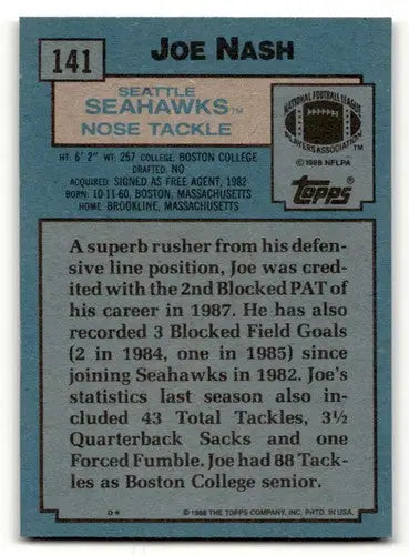 Original gloss 1988 Topps Joe Nash Seattle Seahawks football card from Nash Seattle Seahawks collection