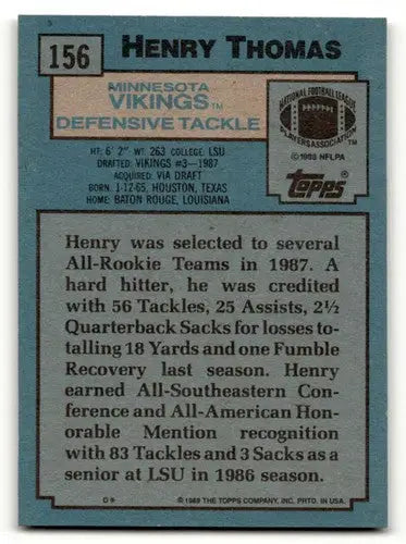 1988 Topps #156 Henry Thomas Minnesota Vikings Football Cards EX/NM ID:62490 - Football Card Single