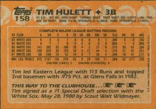 1988 Topps #158 Tim Hulett NM-MT White Sox - Baseball Card Single