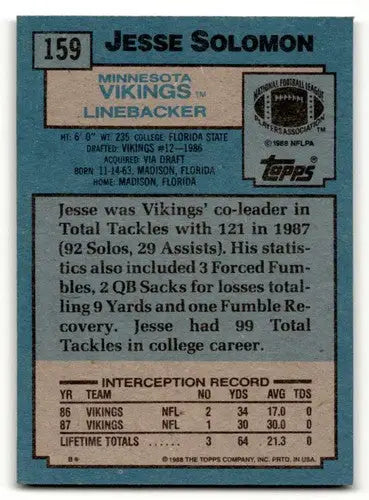 1988 Topps #159 Jesse Solomon Minnesota Vikings Football Cards EX/NM ID:62493 - Trading Cards