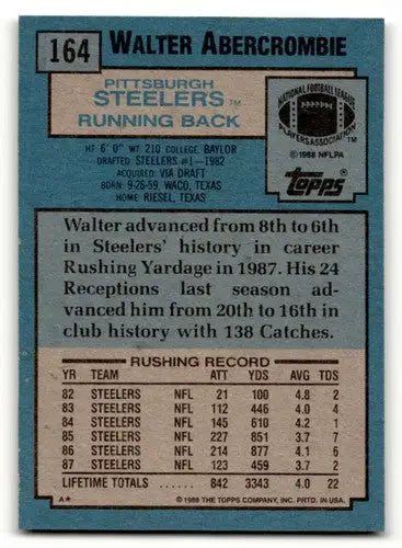 1988 Topps #164 Walter Abercrombie Pittsburgh Steelers Football Card ID:62498 - Football Card Single