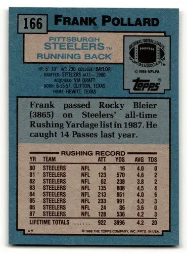1988 Topps #166 Frank Pollard Pittsburgh Steelers Football Cards EX/ ID:62500 - Football Card Single