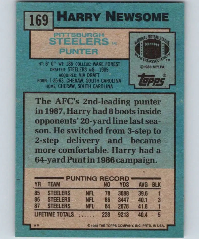 1988 Topps #169 Harry Newsome EX Excellent RC Rookie Pittsburgh Steelers Football Card - Football Card Single