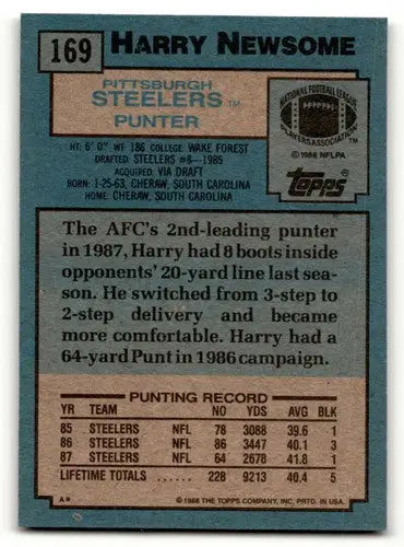 1988 Topps #169 Harry Newsome Pittsburgh Steelers Football Cards EX/ ID:62503 - Football Card Single