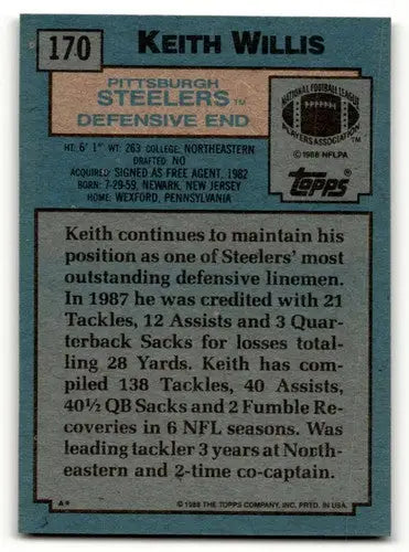 1988 Topps #170 Keith Willis Pittsburgh Steelers Football Cards EX/N ID:62504 - Football Card Single