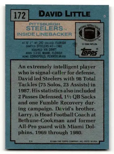 1988 Topps #172 David Little Pittsburgh Steelers Football Cards EX/N ID:62506 - Football Card Single