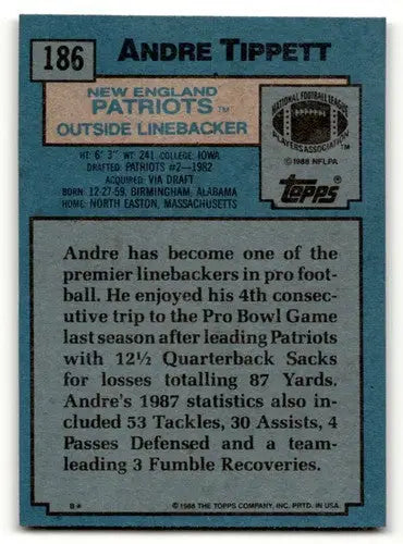 1988 Topps #186 Andre Tippett New England Patriots Football Cards EX ID:62520 - Football Card Single
