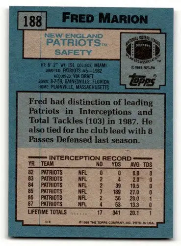 1988 Topps #188 Fred Marion New England Patriots Football Cards EX/N ID:62522 - Football Card Single