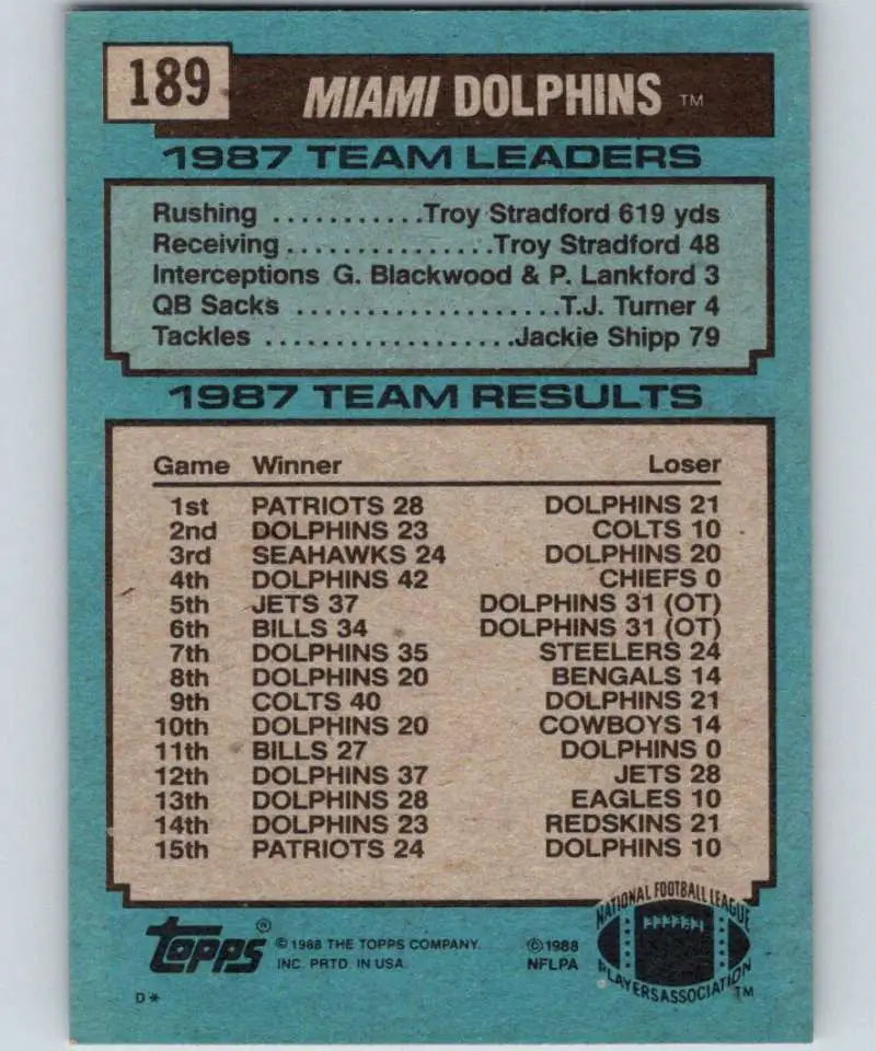 1988 Topps #189 Dan Marino EX Excellent Miami Dolphins Football Card - Football Card Single