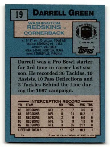 Darrell Green Washington Redskins football card with original gloss from 1988 Topps