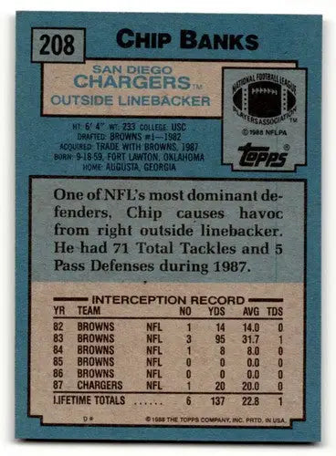 1988 Topps #208 Chip Banks San Diego Chargers Football Cards EX/NM ID:62542 - Football Card Single