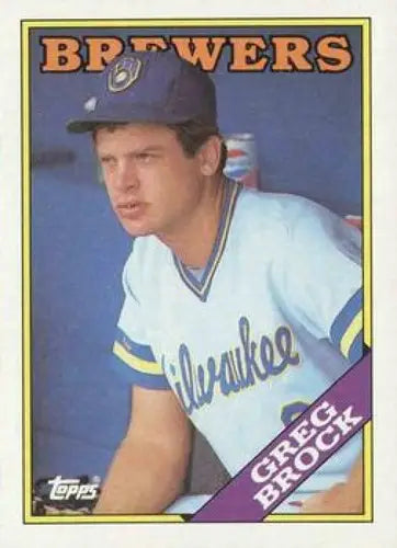 1988 Topps Greg Brock baseball card with original gloss from Brewers collection