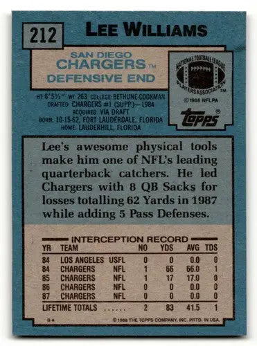 1988 Topps #212 Lee Williams San Diego Chargers Football Cards EX/NM ID:62546 - Football Card Single
