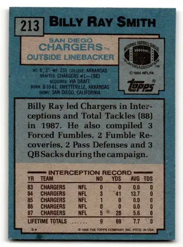 1988 Topps #213 Billy Ray Smith San Diego Chargers Football Cards EX ID:62547 - Trading Cards