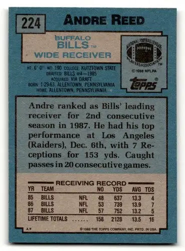 1988 Topps #224 Andre Reed Buffalo Bills Football Cards EX/NM ID:62556 - Football Card Single