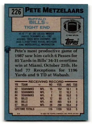 1988 Topps #226 Pete Metzelaars Buffalo Bills Football Cards EX/NM ID:62558 - Football Card Single