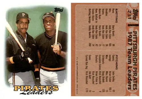 1987 Topps Pittsburgh Pirates baseball card featuring Barry Bonds and Bobby Bonilla with original gloss
