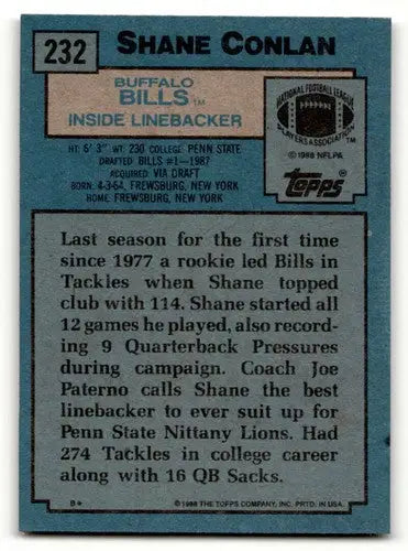 1988 Topps #232 Shane Conlan Buffalo Bills Football Cards EX/NM ID:62565 - Sports Cards