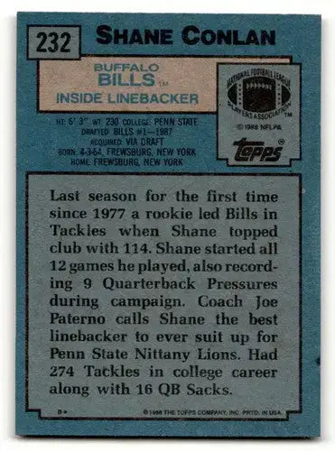 1988 Topps #232 Shane Conlan Buffalo Bills Football Cards EX/NM ID:62565 - Football Card Single