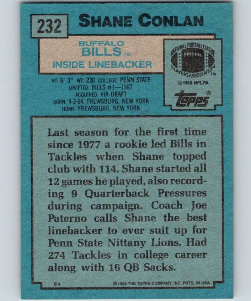 1988 Topps #232 Shane Conlan EX Excellent RC Rookie Buffalo Bills Football Card - Football Card Single