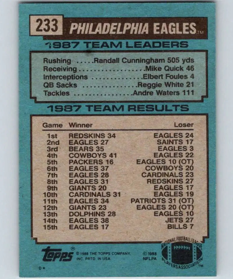 1988 Topps #233 Randall Cunningham EX Excellent Philadelphia Eagles Football Card - Football Card Single