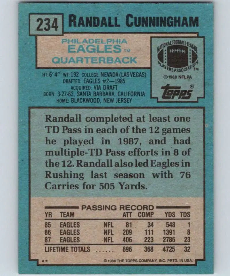 1988 Topps #234 Randall Cunningham EX Excellent Philadelphia Eagles Football Card - Football Card Single