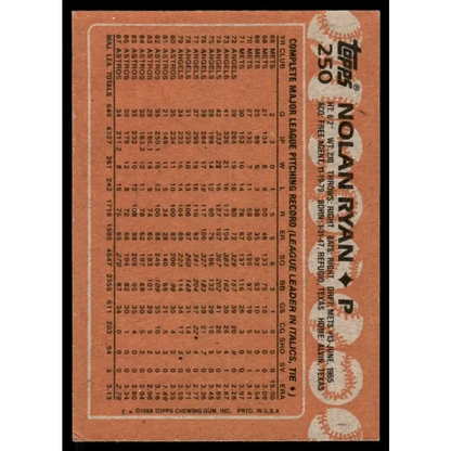 1988 Topps #250 Nolan Ryan EX/NM Houston Astros Baseball Card