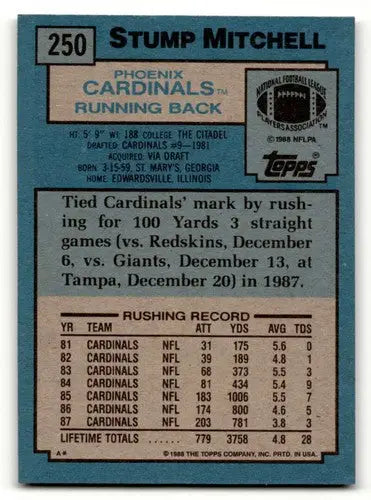 Original gloss Stump Mitchell Phoenix football card from 1988 Topps #250