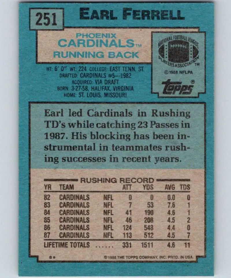 1988 Topps #251 Earl Ferrell EX Excellent Phoenix Cardinals Football Card - Football Card Single