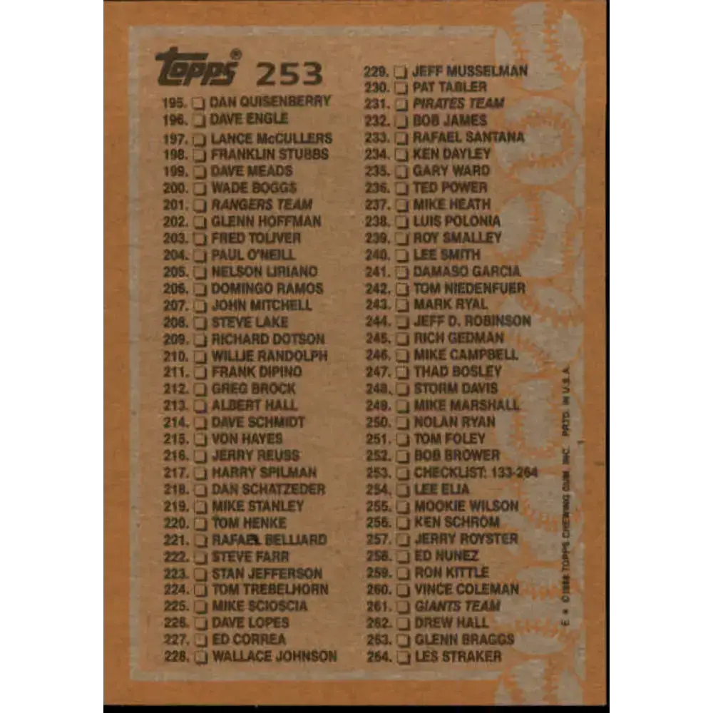 1988 Topps #253 Checklist 133-264 NM-MT Checklist Baseball Card - Baseball Card Single