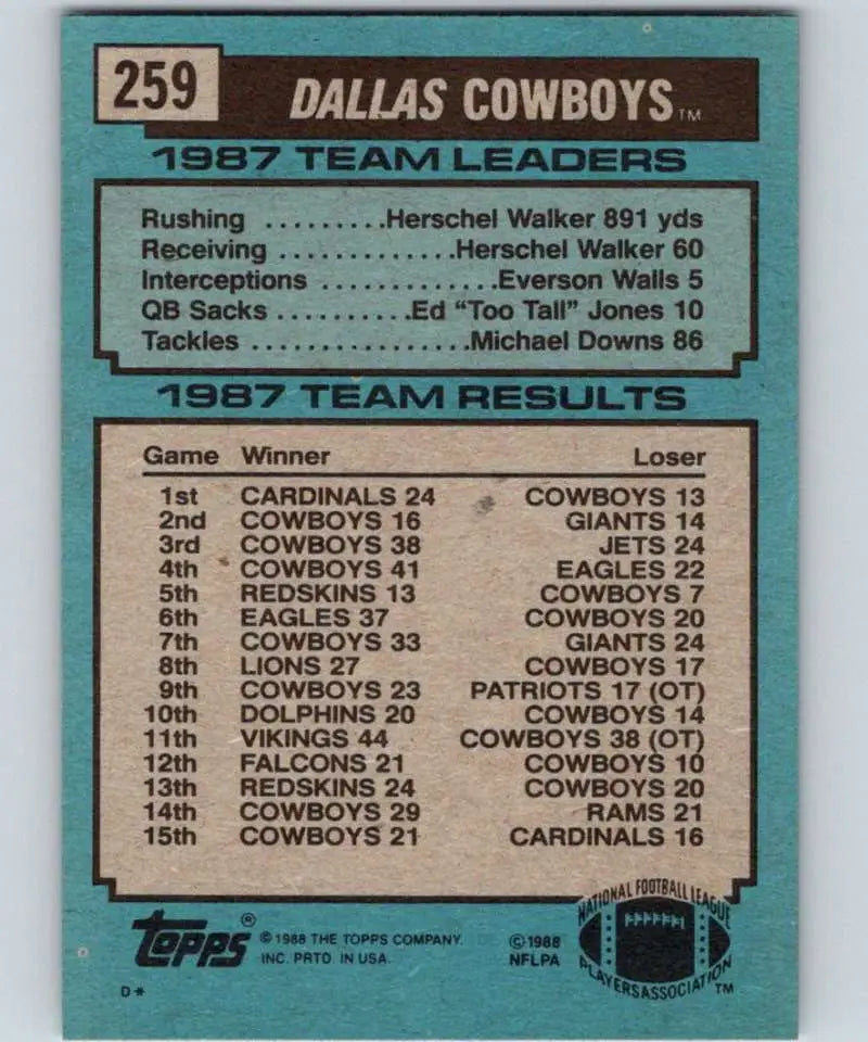 1988 Topps #259 Herschel Walker EX Excellent Dallas Cowboys Football Card - Football Card Single