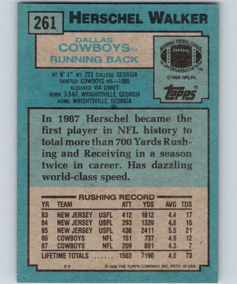 1988 Topps #261 Herschel Walker EX Excellent Dallas Cowboys Football Card - Football Card Single
