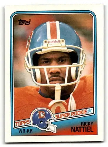 Ricky Nattiel Denver Broncos football card from 1988 Topps #27, EX/NM condition
