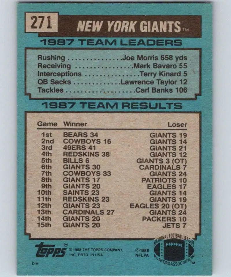 1988 Topps #271 Mark Bavaro EX Excellent New York Giants Football Card - Football Card Single
